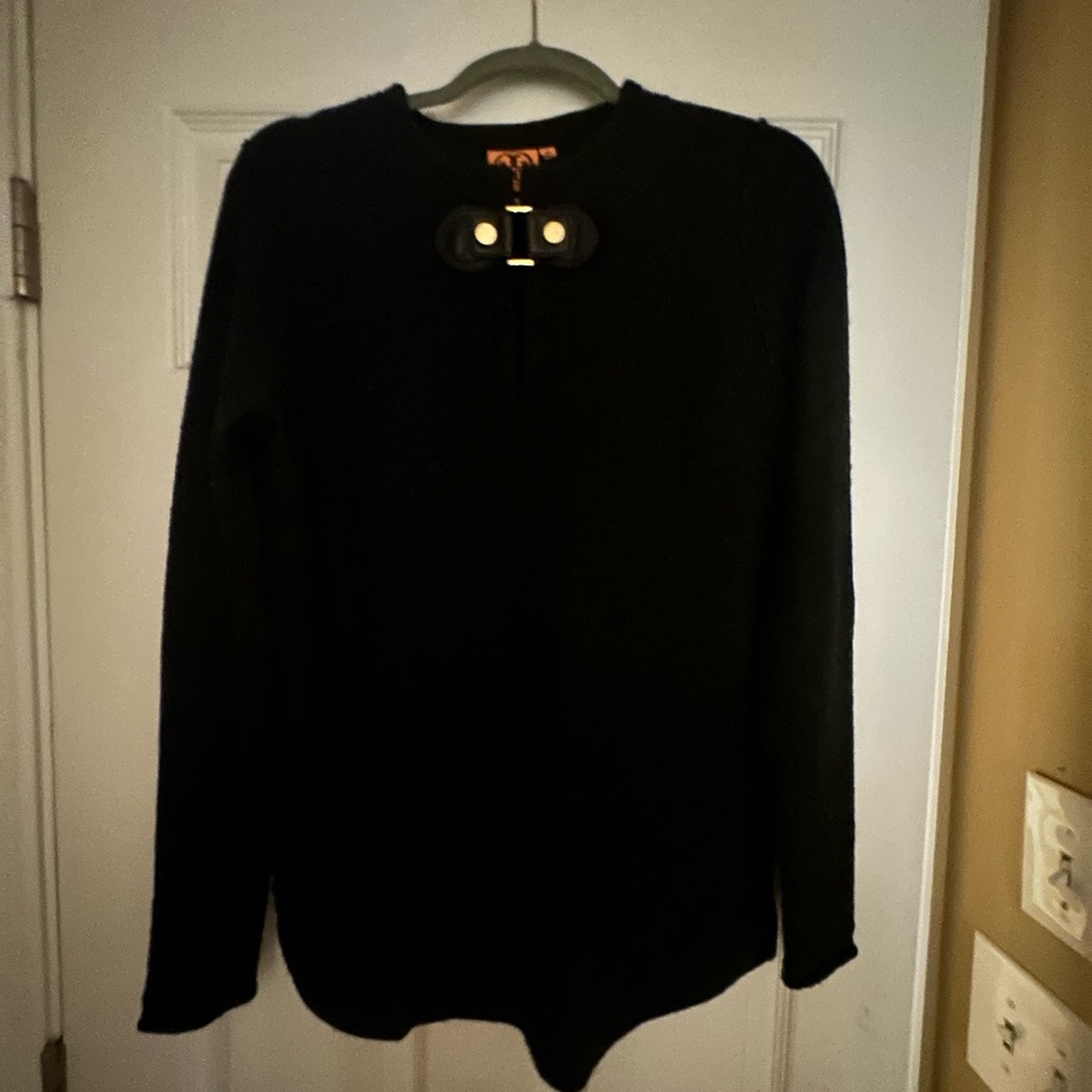 Tory Burch Black Sweater with leather detail